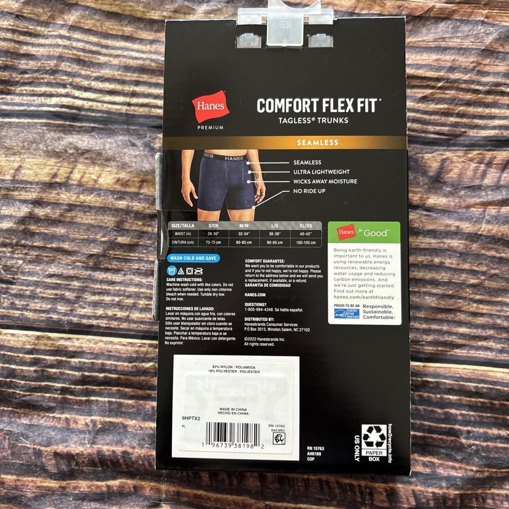 Hanes Premium Men's Comfort Flex Fit + Seamless Trunks 2-Pack TealBlue/Black, XL - Picture 3 of 3
